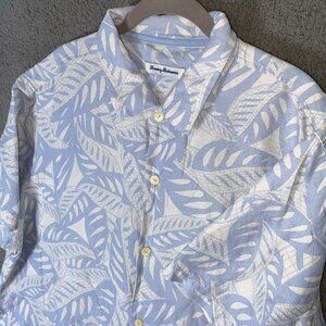 Tommy Bahama Shirt Mens XXL Blue Short Sleeve‎ Silk Linen Blend Hawaiian Floral